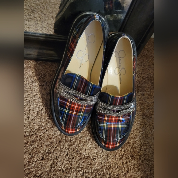 Jessica Simpson Shoes - Plaid Loafers with Rhinestone Detail